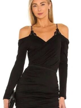Cami NYC Black Off-Shoulder Ruched Long Sleeve Top